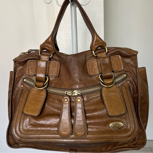 Chloe Handbags - Chloé Bay leather tote bag in a distressed brown color